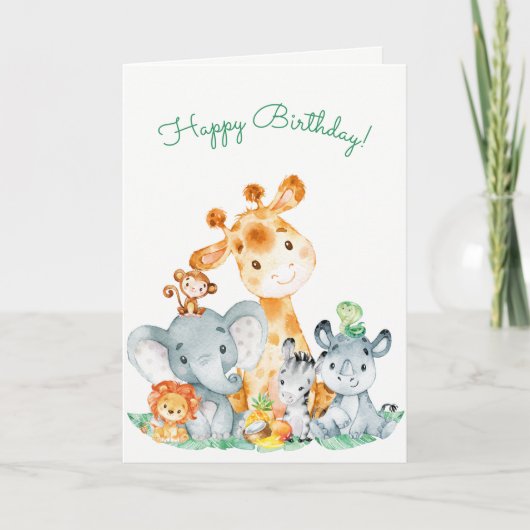Waterverf Cute Safari Oerwouden Birthday Kaart (Voorkant)