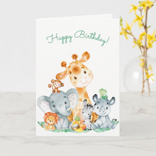 Waterverf Cute Safari Oerwouden Birthday Kaart (Gele Bloem)