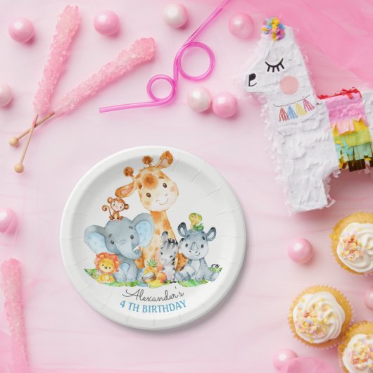 Waterverf Cute Safari Oerwouden Birthday Papieren Bordje (Feest)