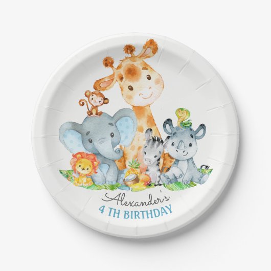 Waterverf Cute Safari Oerwouden Birthday Papieren Bordje (Voorkant)