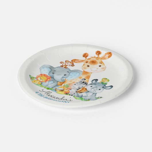 Waterverf Cute Safari Oerwouden Birthday Papieren Bordje (Gekanteld)