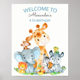 Waterverf Cute Safari Oerwouden Birthday Poster