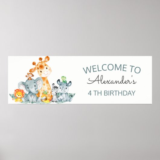 Waterverf Cute Safari Oerwouden Birthday Poster (Voorkant)