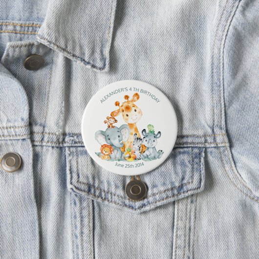 Waterverf Cute Safari Oerwouden Birthday Ronde Button 7,6 Cm (In situ)