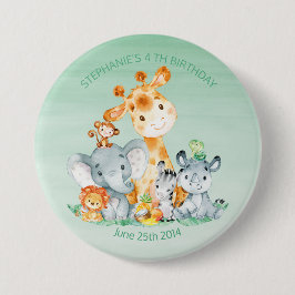 Waterverf Cute Safari Oerwouden Birthday Ronde Button 7,6 Cm
