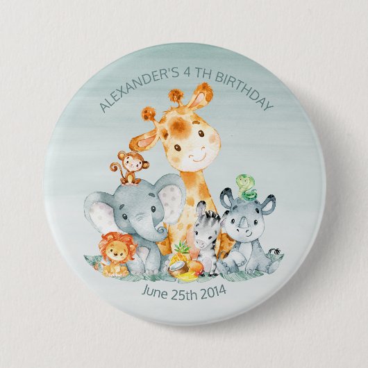 Waterverf Cute Safari Oerwouden Birthday Ronde Button 7,6 Cm (Voorkant)