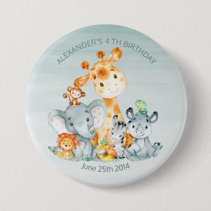Waterverf Cute Safari Oerwouden Birthday Ronde Button 7,6 Cm