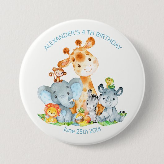 Waterverf Cute Safari Oerwouden Birthday Ronde Button 7,6 Cm (Voorkant)