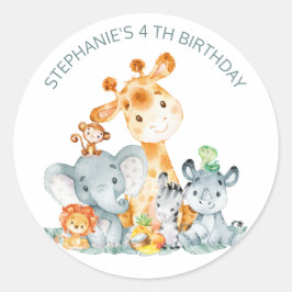 Waterverf Cute Safari Oerwouden Birthday Ronde Sticker