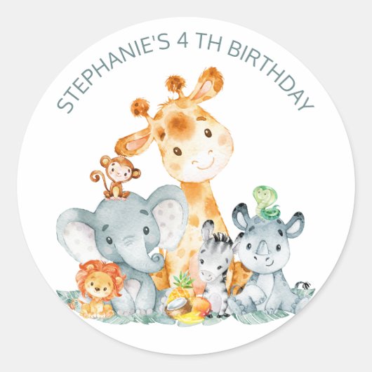 Waterverf Cute Safari Oerwouden Birthday Ronde Sticker (Voorkant)
