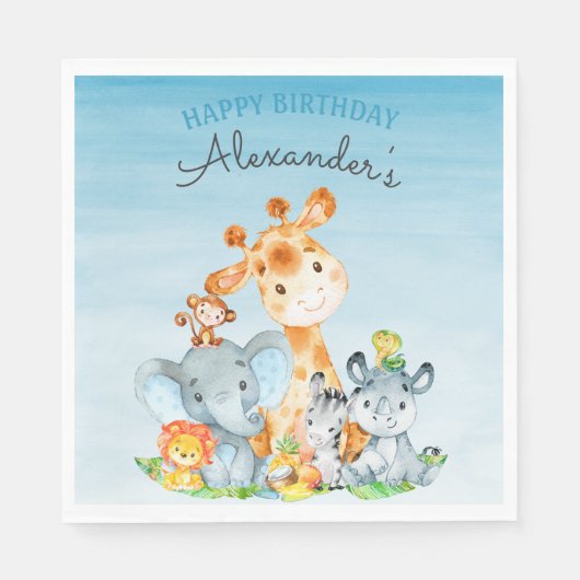 Waterverf Cute Safari Oerwouden Birthday Servet (Voorkant)
