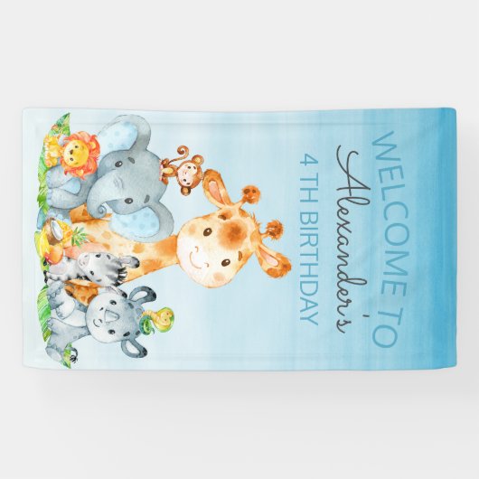 Waterverf Cute Safari Oerwouden Birthday Spandoek (Horizontaal)