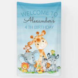 Waterverf Cute Safari Oerwouden Birthday Spandoek
