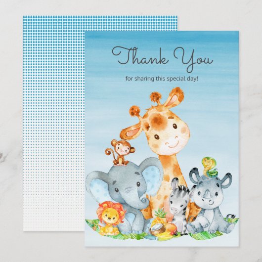 Waterverf Cute Safari Oerwouden Hartelijk dank Bedankkaart (Voorkant / Achterkant)