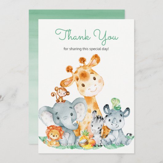Waterverf Cute Safari Oerwouden Hartelijk dank Bedankkaart (Voorkant / Achterkant)