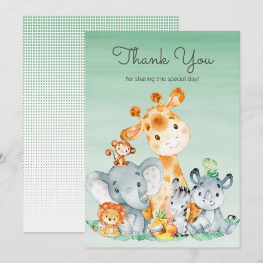 Waterverf Cute Safari Oerwouden Hartelijk dank Bedankkaart (Voorkant / Achterkant)