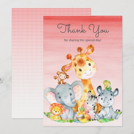 Waterverf Cute Safari Oerwouden Hartelijk dank Bedankkaart (Voorkant / Achterkant)
