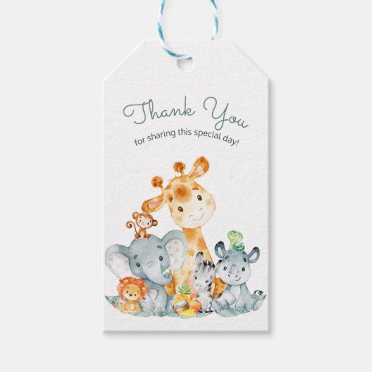 Waterverf Cute Safari Oerwouden Hartelijk dank Cadeaulabel (Voorkant)