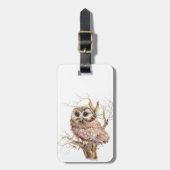 Waterverf Cute Saw Whet Owl, Bird Bagagelabel (Voorkant verticaal)