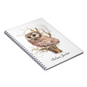 Waterverf Cute Saw Whet Owl Bird Custom Name Notitieboek (Rechterzijde)