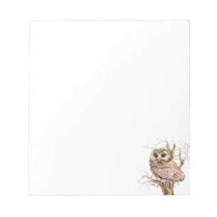 Waterverf Cute Saw Whet Owl, Bird Notitieblok