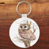 Waterverf Cute Saw Whet Owl, Bird Sleutelhanger (Voorkant)