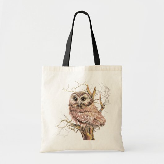 Waterverf Cute Saw Whet Owl, Bird Tote Bag (Voorkant)