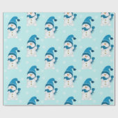 Waterverf Cute Snowman Blue Winter Pattern Cadeaupapier (Vlak)