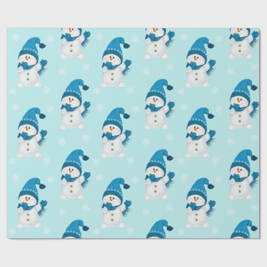 Waterverf Cute Snowman Blue Winter Pattern Cadeaupapier (Vlak)