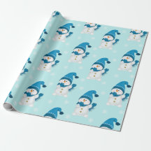 Waterverf Cute Snowman Blue Winter Pattern