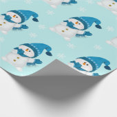 Waterverf Cute Snowman Blue Winter Pattern Cadeaupapier (Hoek)