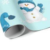 Waterverf Cute Snowman Blue Winter Pattern Cadeaupapier (Rol Hoek)