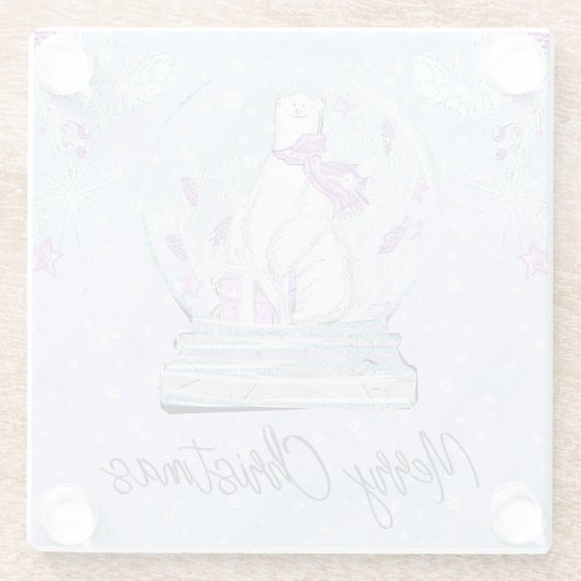 Waterverf Cute Winter Polar Beer Snow Wereldbol Glazen Onderzetter (Achterkant)