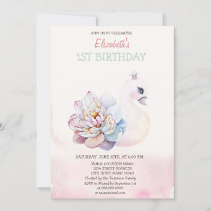 Waterverf Cute Zwaan Bloemen Verjaardag Kaart