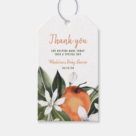 Waterverf Cutie Sinaasappel Blossoms Dank u Cadeaulabel (Voorkant)