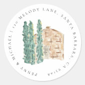 Waterverf Cypress Trees Return Address Ronde Sticker (Voorkant)