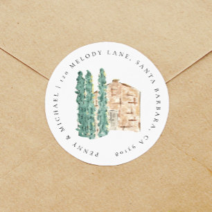 Waterverf Cypress Trees Return Address Ronde Sticker