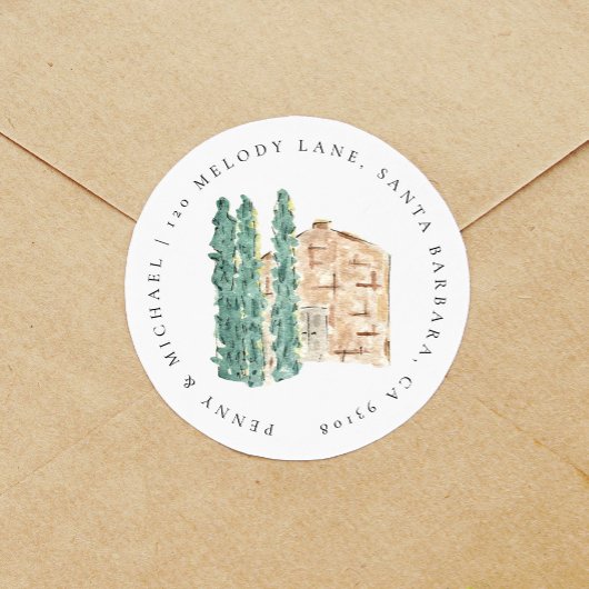 Waterverf Cypress Trees Return Address Ronde Sticker