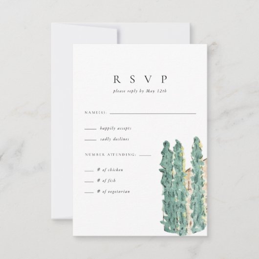 Waterverf Cypress Trees Wedding RSVP (Voorkant)