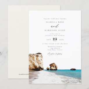 Waterverf Cyprus Aphrodite Beach Ocean Wedding Kaart
