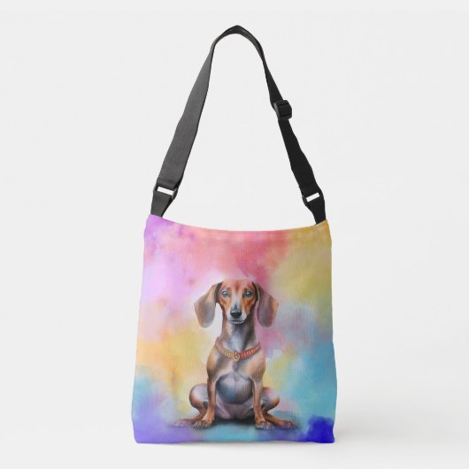 Waterverf Dachshund Crossbody Tas (Voorkant)