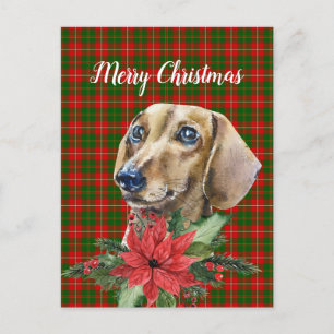 Waterverf Dachshund Dog-Briefkaart voor kerstmis Briefkaart