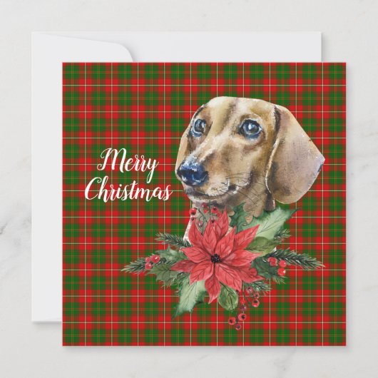 Waterverf Dachshund Dog kerstflat Kaart (Voorkant)