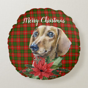 Waterverf Dachshund Dog Kerstmis Rond Kussen