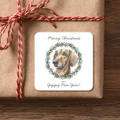 Waterverf Dachshund Dog Vrolijk Kerstkrans Vierkante Sticker