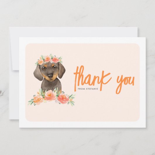 Waterverf Dachshund en Perzikbloemen Verjaardag Bedankkaart (Voorkant)