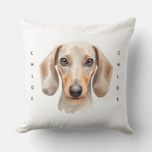 Waterverf Dachshund Huisdier Herdenking Kussensloo Kussen (Voorkant)