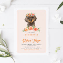 Waterverf Dachshund Peach Florals Baby shower