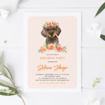 Waterverf Dachshund Peach Florals Dog Birthday