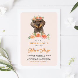 Waterverf Dachshund Peach Florals Dog Birthday Kaart